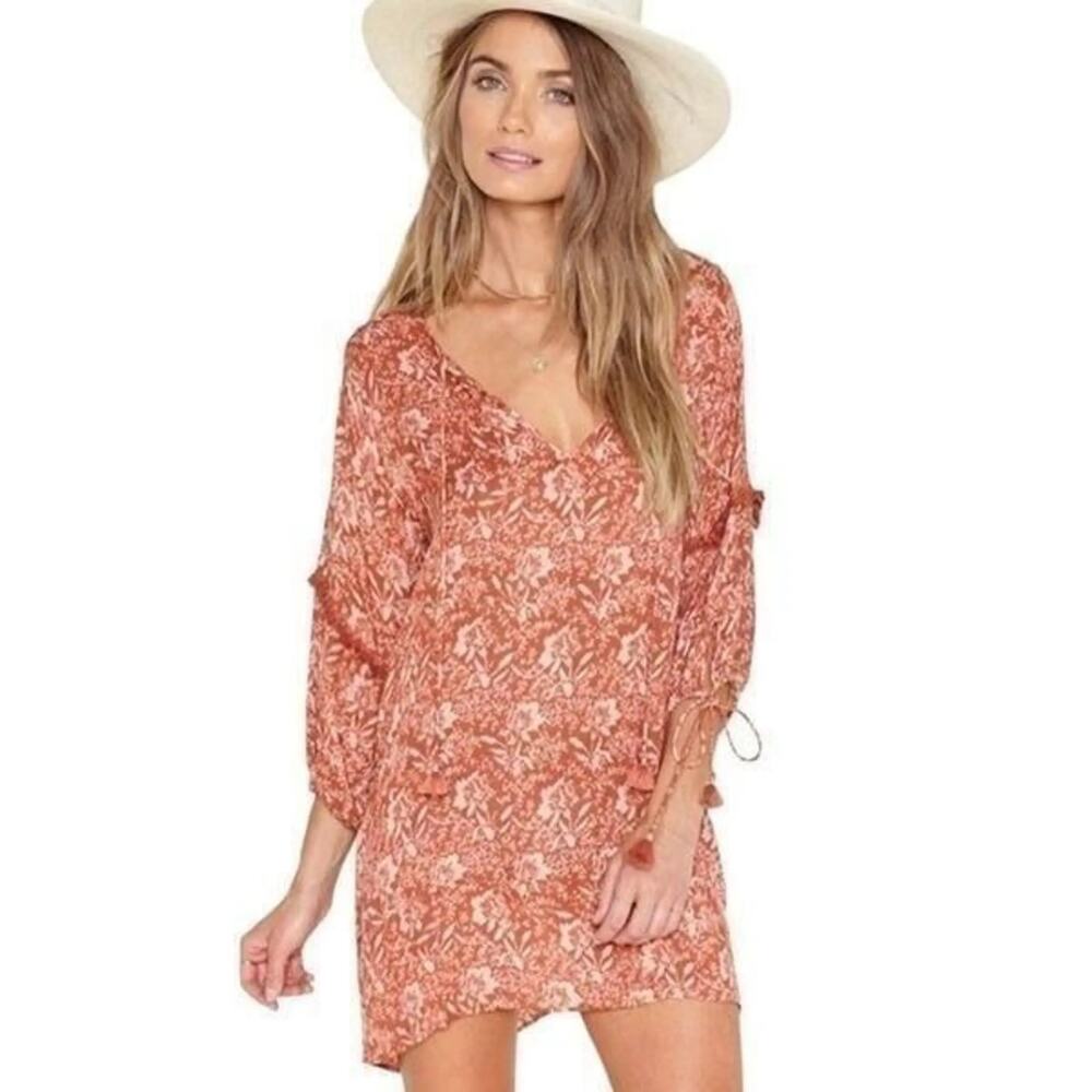Amuse Society Costello Fringe Mini Dress NWT Size M Boho Tassel Floral Vacation - Picture 3 of 13